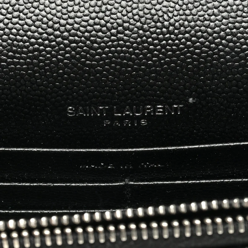 SAINT LAURENT SMALL ENVELOPE CHAIN WALLET BLACK CHEVRON MONOGRAM GRAIN DE POUDRE MATELASSE LEATHER SILVER HARDWARE - Image 2
