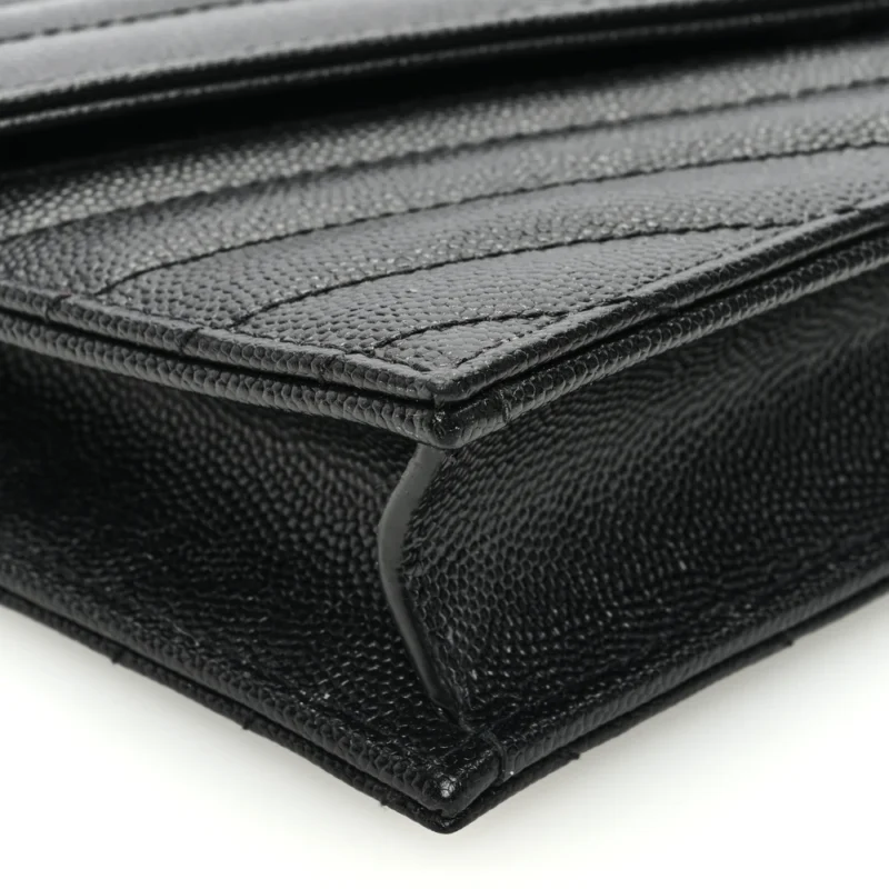 SAINT LAURENT SMALL ENVELOPE CHAIN WALLET BLACK CHEVRON MONOGRAM GRAIN DE POUDRE MATELASSE LEATHER SILVER HARDWARE - Image 4