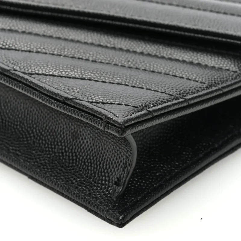 SAINT LAURENT SMALL ENVELOPE CHAIN WALLET BLACK CHEVRON MONOGRAM GRAIN DE POUDRE MATELASSE LEATHER SILVER HARDWARE - Image 5