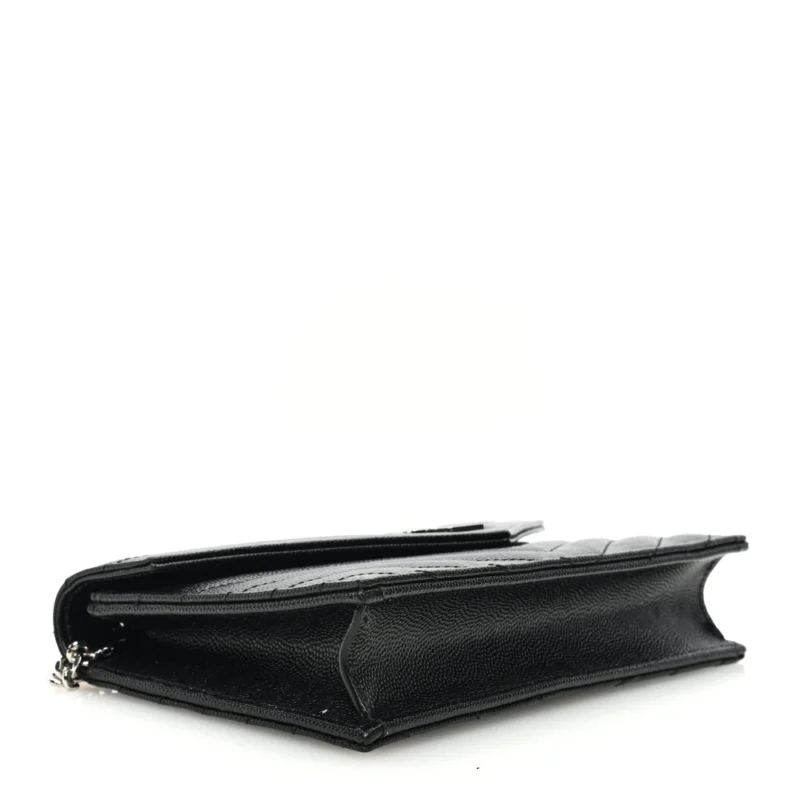 SAINT LAURENT SMALL ENVELOPE CHAIN WALLET BLACK CHEVRON MONOGRAM GRAIN DE POUDRE MATELASSE LEATHER SILVER HARDWARE - Image 6