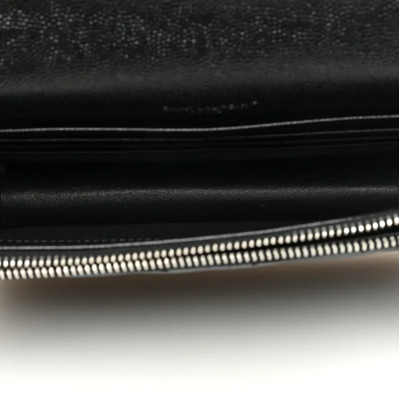 SAINT LAURENT SMALL ENVELOPE CHAIN WALLET BLACK CHEVRON MONOGRAM GRAIN DE POUDRE MATELASSE LEATHER SILVER HARDWARE - Image 7
