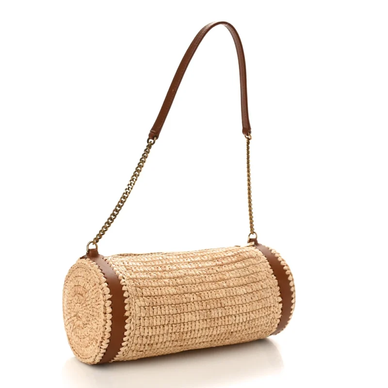 SAINT LAURENT SMALL CYLINDRIC BAG NATURAL AND BRICK MONOGRAM RAFFIA CASSANDRE AGED GOLD HARDWARE - Image 3