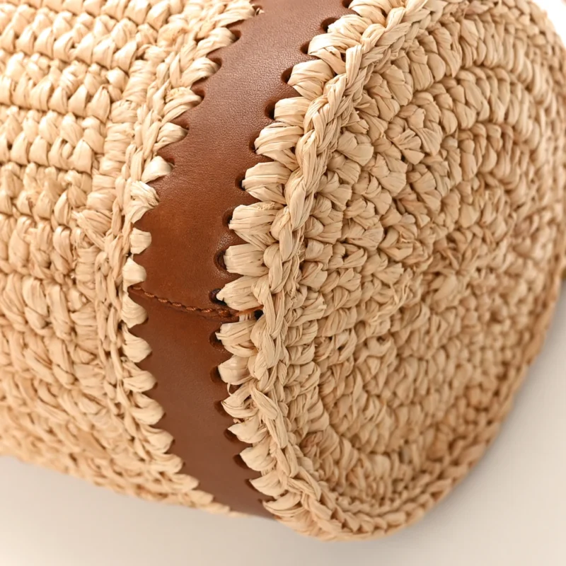 SAINT LAURENT SMALL CYLINDRIC BAG NATURAL AND BRICK MONOGRAM RAFFIA CASSANDRE AGED GOLD HARDWARE - Image 5