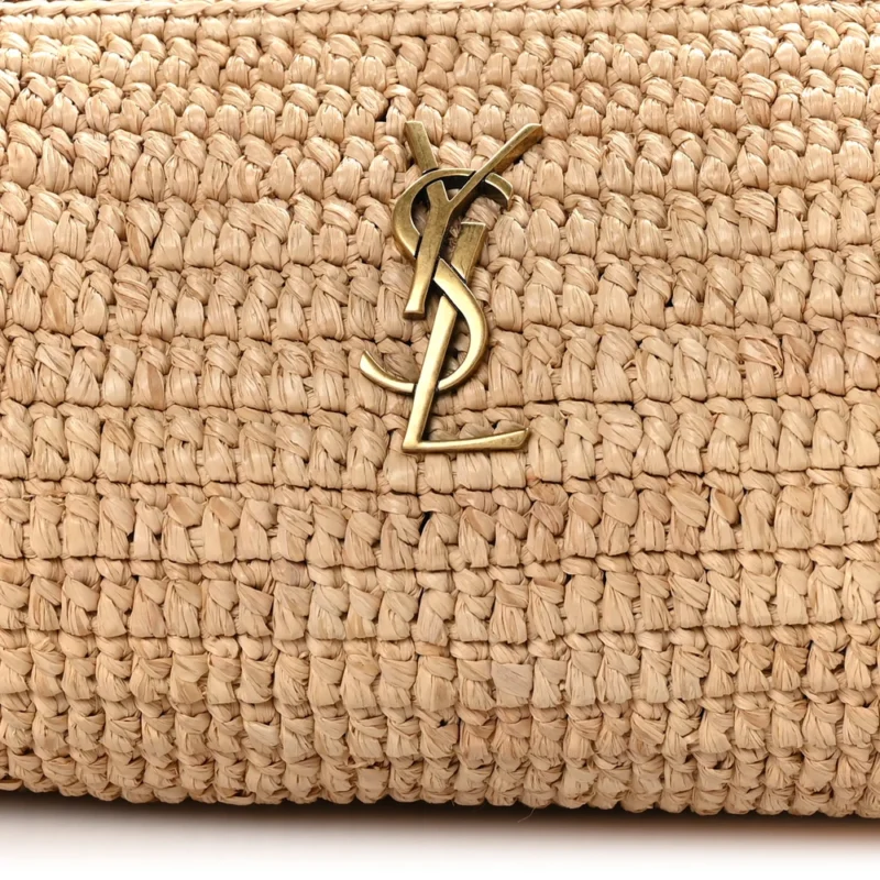 SAINT LAURENT SMALL CYLINDRIC BAG NATURAL AND BRICK MONOGRAM RAFFIA CASSANDRE AGED GOLD HARDWARE - Image 7