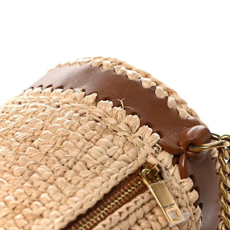 SAINT LAURENT SMALL CYLINDRIC BAG NATURAL AND BRICK MONOGRAM RAFFIA CASSANDRE AGED GOLD HARDWARE - Image 9