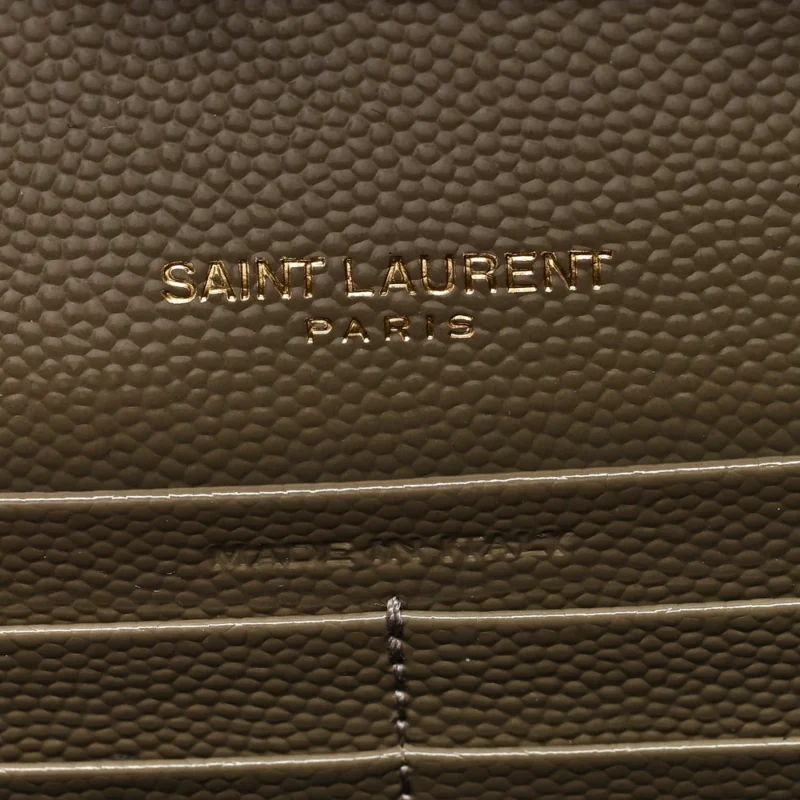 SAINT LAURENT SMALL CHAIN WALLET DARK BEIGE TRIQUILT MONOGRAM GRAIN DE POUDRE MIXED MATELASSE LEATHER GOLD HARDWARE - Image 2