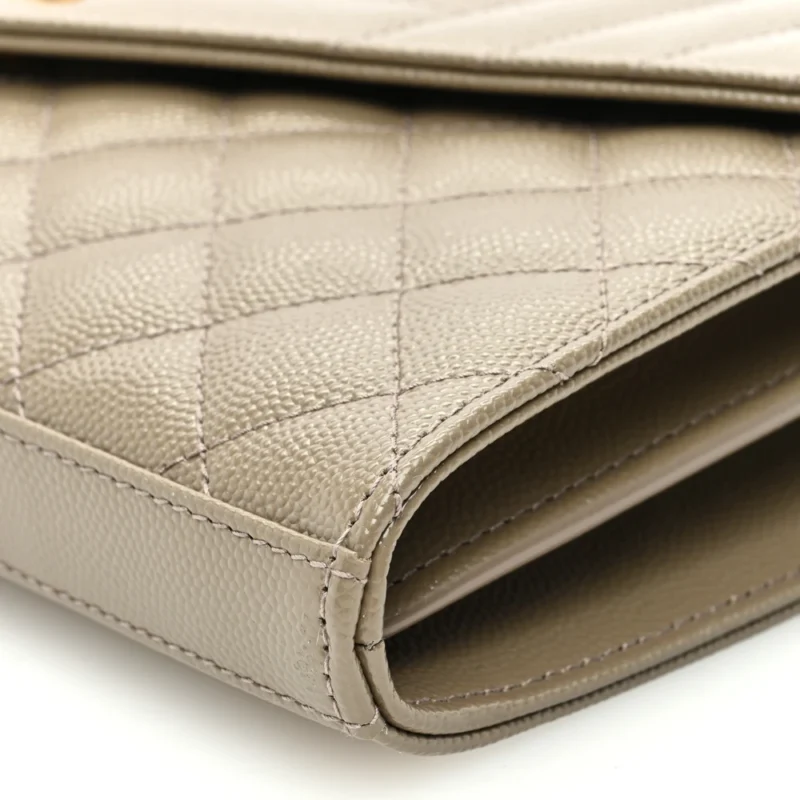 SAINT LAURENT SMALL CHAIN WALLET DARK BEIGE TRIQUILT MONOGRAM GRAIN DE POUDRE MIXED MATELASSE LEATHER GOLD HARDWARE - Image 5