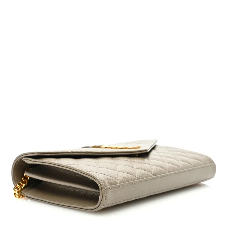 SAINT LAURENT SMALL CHAIN WALLET DARK BEIGE TRIQUILT MONOGRAM GRAIN DE POUDRE MIXED MATELASSE LEATHER GOLD HARDWARE - Image 6