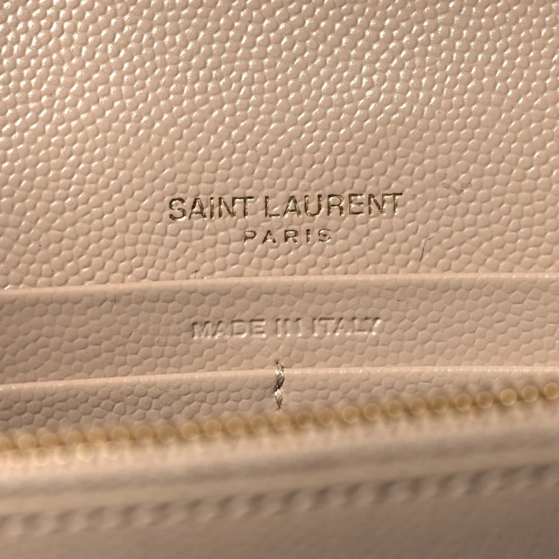 SAINT LAURENT SMALL CHAIN WALLET DARK BEIGE TRIQUILT MONOGRAM GRAIN DE POUDRE MIXED MATELASSE LEATHER GOLD HARDWARE - Image 2