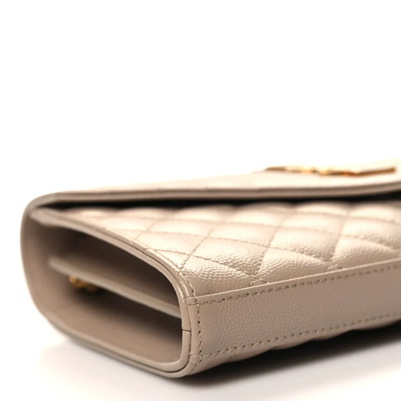 SAINT LAURENT SMALL CHAIN WALLET DARK BEIGE TRIQUILT MONOGRAM GRAIN DE POUDRE MIXED MATELASSE LEATHER GOLD HARDWARE - Image 4