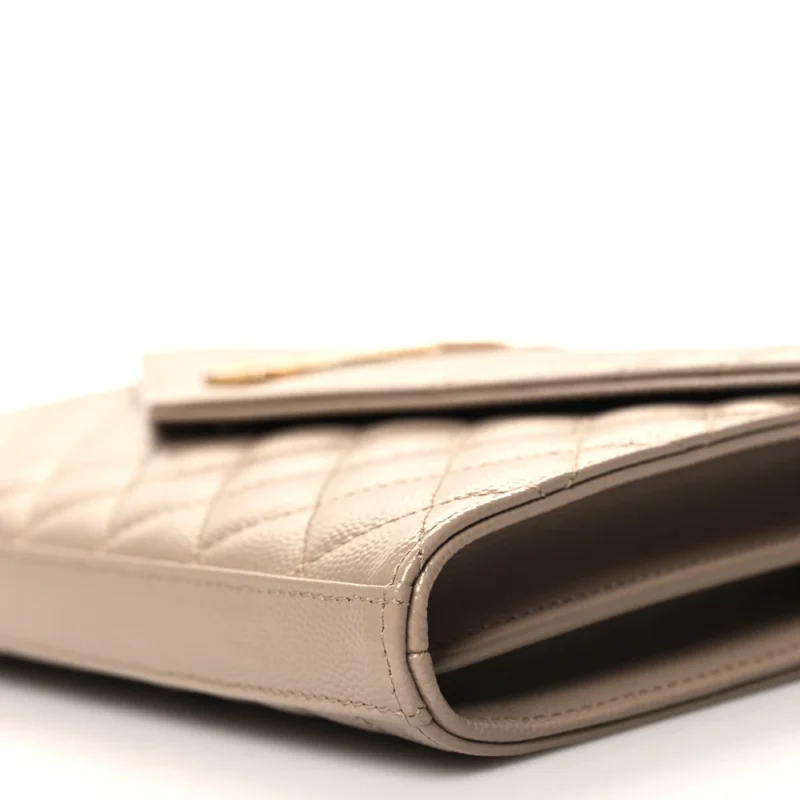 SAINT LAURENT SMALL CHAIN WALLET DARK BEIGE TRIQUILT MONOGRAM GRAIN DE POUDRE MIXED MATELASSE LEATHER GOLD HARDWARE - Image 5