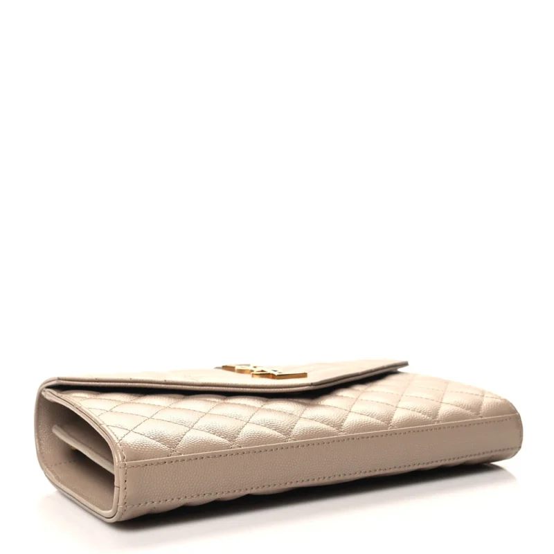 SAINT LAURENT SMALL CHAIN WALLET DARK BEIGE TRIQUILT MONOGRAM GRAIN DE POUDRE MIXED MATELASSE LEATHER GOLD HARDWARE - Image 6