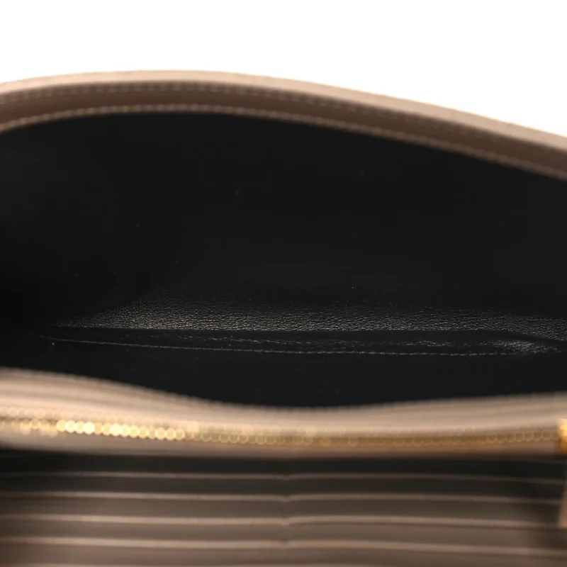 SAINT LAURENT SMALL CHAIN WALLET DARK BEIGE TRIQUILT MONOGRAM GRAIN DE POUDRE MIXED MATELASSE LEATHER GOLD HARDWARE - Image 7