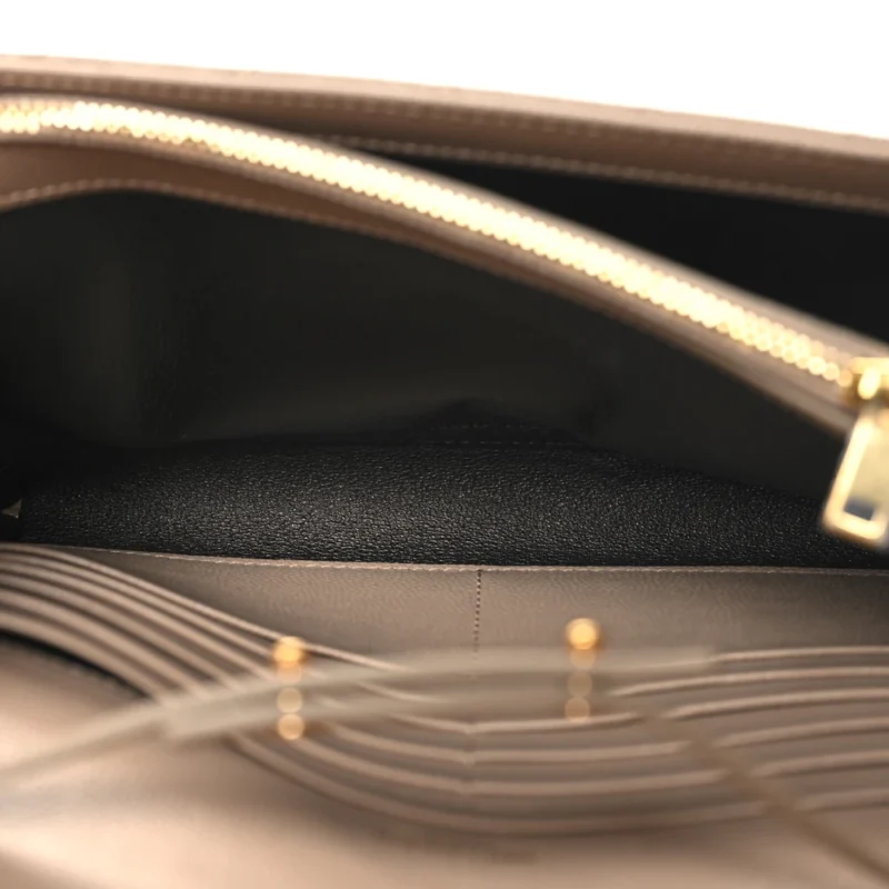 SAINT LAURENT SMALL CHAIN WALLET DARK BEIGE TRIQUILT MONOGRAM GRAIN DE POUDRE MIXED MATELASSE LEATHER GOLD HARDWARE - Image 8