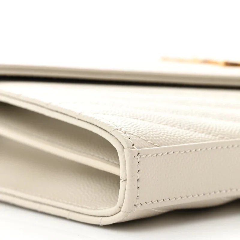 SAINT LAURENT SMALL CHAIN WALLET CREMA SOFT CHEVRON MONOGRAM GRAIN DE POUDRE MATELASSE LEATHER GOLD HARDWARE - Image 4