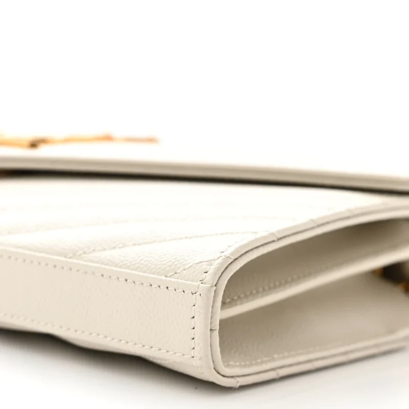SAINT LAURENT SMALL CHAIN WALLET CREMA SOFT CHEVRON MONOGRAM GRAIN DE POUDRE MATELASSE LEATHER GOLD HARDWARE - Image 5