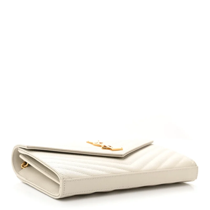 SAINT LAURENT SMALL CHAIN WALLET CREMA SOFT CHEVRON MONOGRAM GRAIN DE POUDRE MATELASSE LEATHER GOLD HARDWARE - Image 6