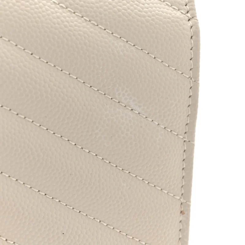 SAINT LAURENT SMALL CHAIN WALLET CREMA SOFT CHEVRON MONOGRAM GRAIN DE POUDRE MATELASSE LEATHER GOLD HARDWARE - Image 10
