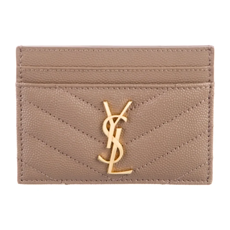 SAINT LAURENT SMALL CASSANDRE MATELASS?? CARD HOLDER NEUTRALS QUILTED LAMBSKIN LEATHER GOLD HARDWARE