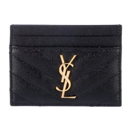 SAINT LAURENT SMALL CARD HOLDER BLACK SAFFIANO PRINTED LEATHER GOLD HARDWARE