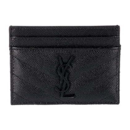 SAINT LAURENT SMALL CARD HOLDER BLACK GRAINED CALFSKIN LEATHER INCOGNITO HARDWARE