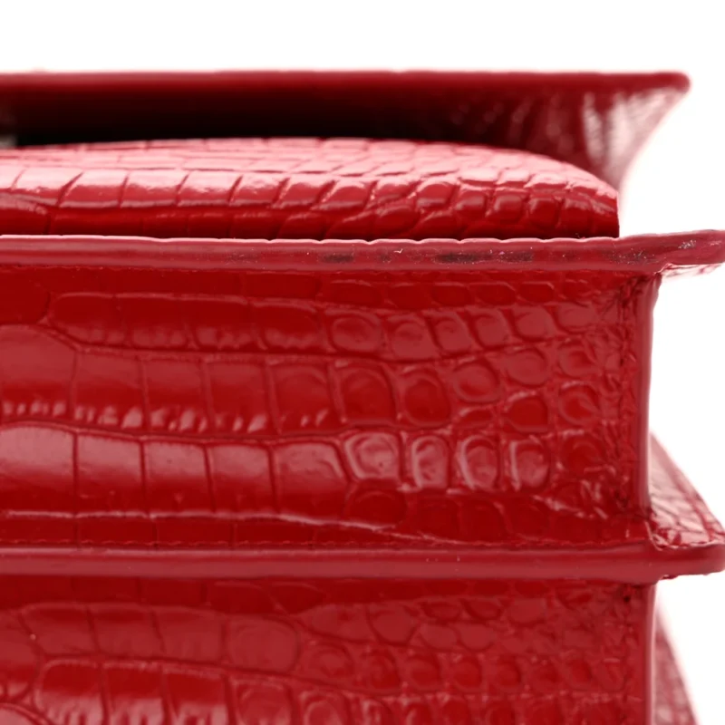 SAINT LAURENT MEDIUM SUNSET BAG ROUGE EROS EMBOSSED MONOGRAM CALFSKIN & CROCODILE LEATHER SILVER HARDWARE - Image 11