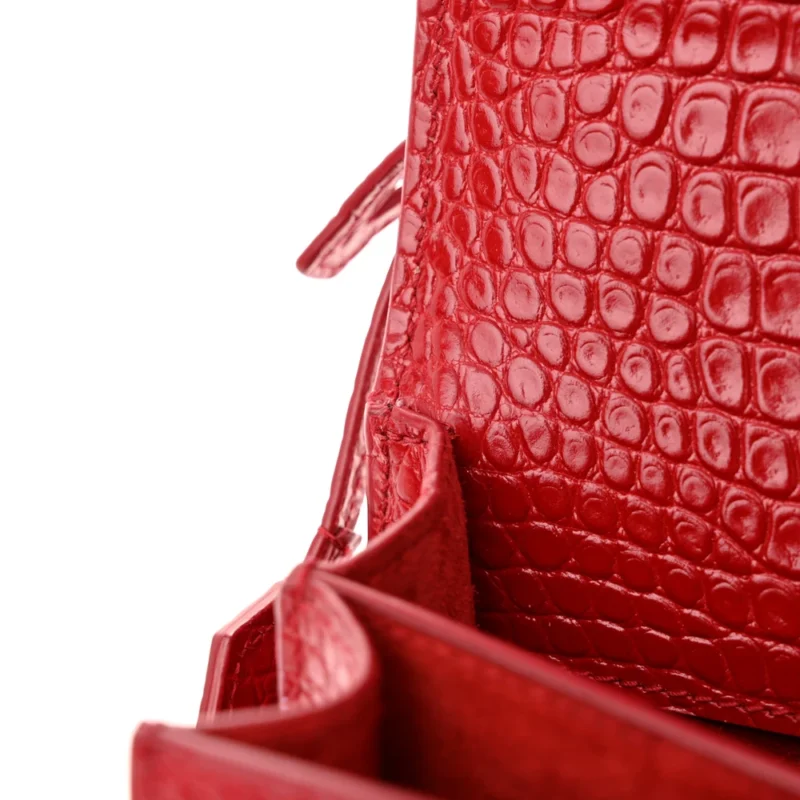 SAINT LAURENT MEDIUM SUNSET BAG ROUGE EROS EMBOSSED MONOGRAM CALFSKIN & CROCODILE LEATHER SILVER HARDWARE - Image 12