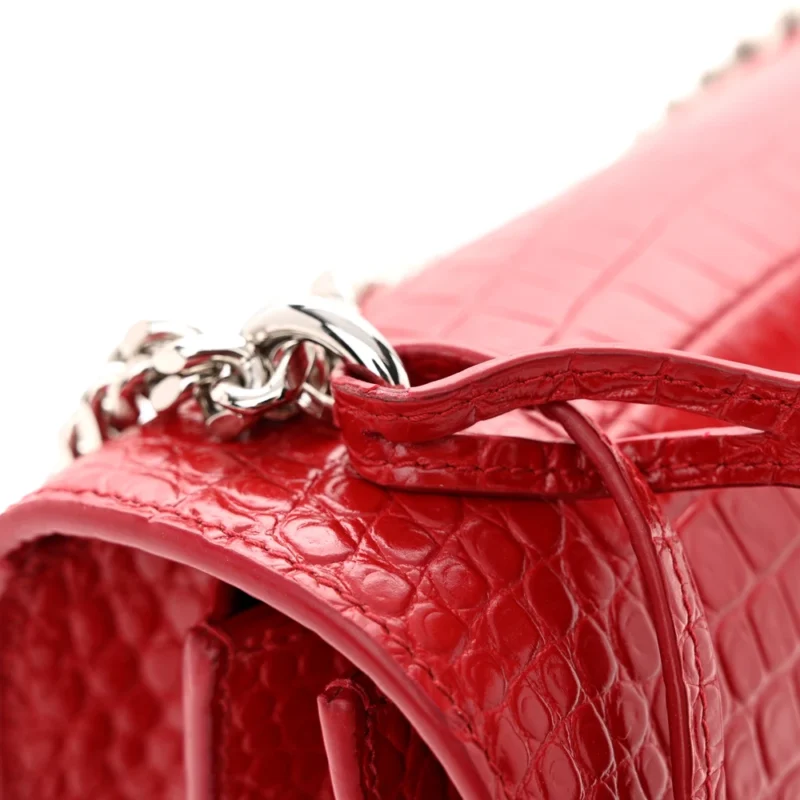 SAINT LAURENT MEDIUM SUNSET BAG ROUGE EROS EMBOSSED MONOGRAM CALFSKIN & CROCODILE LEATHER SILVER HARDWARE - Image 13