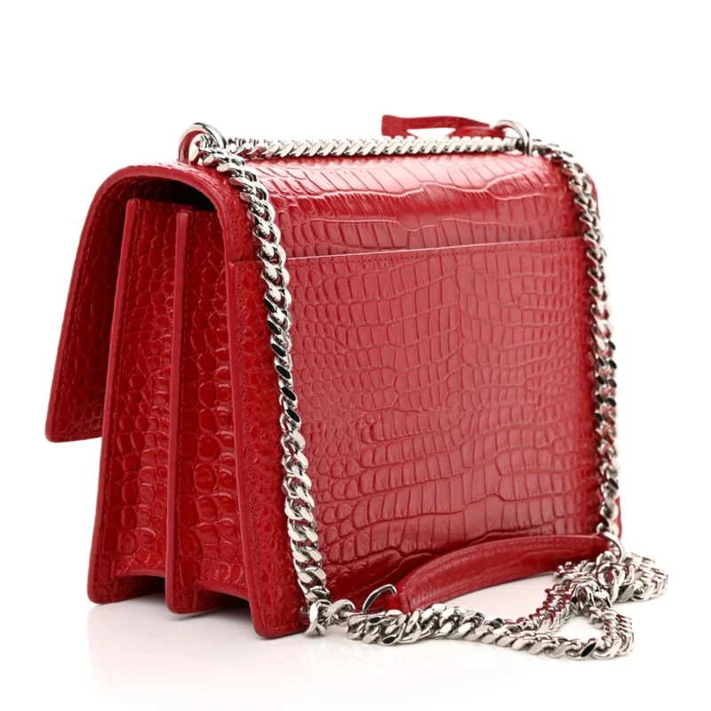 SAINT LAURENT MEDIUM SUNSET BAG ROUGE EROS EMBOSSED MONOGRAM CALFSKIN & CROCODILE LEATHER SILVER HARDWARE - Image 3