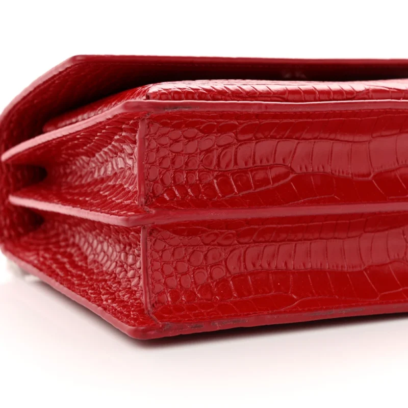 SAINT LAURENT MEDIUM SUNSET BAG ROUGE EROS EMBOSSED MONOGRAM CALFSKIN & CROCODILE LEATHER SILVER HARDWARE - Image 4