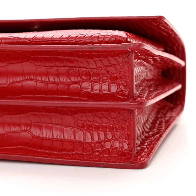 SAINT LAURENT MEDIUM SUNSET BAG ROUGE EROS EMBOSSED MONOGRAM CALFSKIN & CROCODILE LEATHER SILVER HARDWARE - Image 5