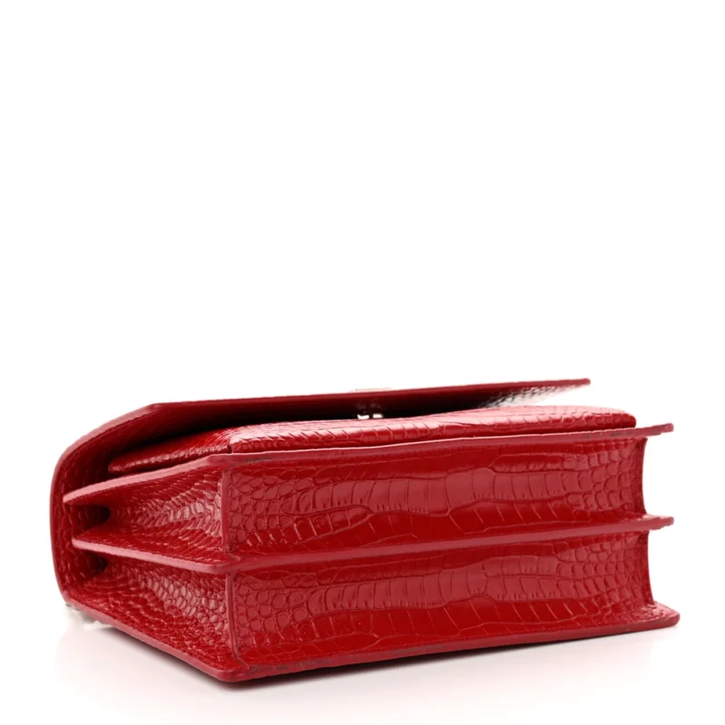 SAINT LAURENT MEDIUM SUNSET BAG ROUGE EROS EMBOSSED MONOGRAM CALFSKIN & CROCODILE LEATHER SILVER HARDWARE - Image 6