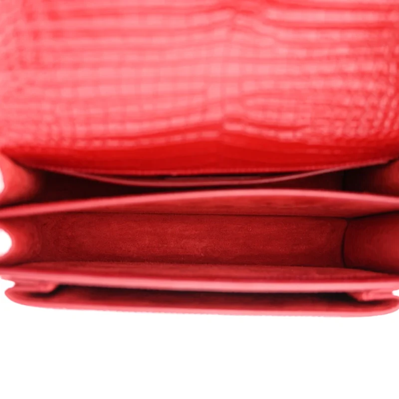 SAINT LAURENT MEDIUM SUNSET BAG ROUGE EROS EMBOSSED MONOGRAM CALFSKIN & CROCODILE LEATHER SILVER HARDWARE - Image 7