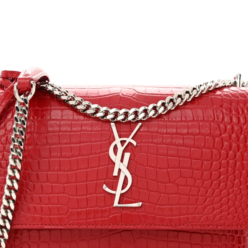 SAINT LAURENT MEDIUM SUNSET BAG ROUGE EROS EMBOSSED MONOGRAM CALFSKIN & CROCODILE LEATHER SILVER HARDWARE - Image 8