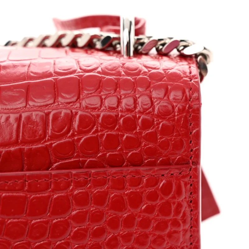 SAINT LAURENT MEDIUM SUNSET BAG ROUGE EROS EMBOSSED MONOGRAM CALFSKIN & CROCODILE LEATHER SILVER HARDWARE - Image 9