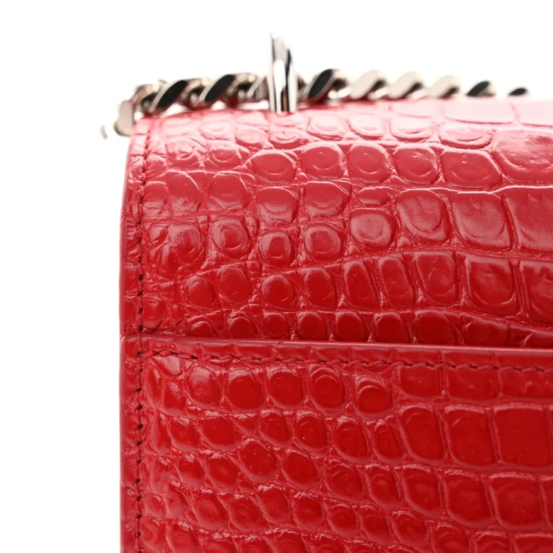 SAINT LAURENT MEDIUM SUNSET BAG ROUGE EROS EMBOSSED MONOGRAM CALFSKIN & CROCODILE LEATHER SILVER HARDWARE - Image 10