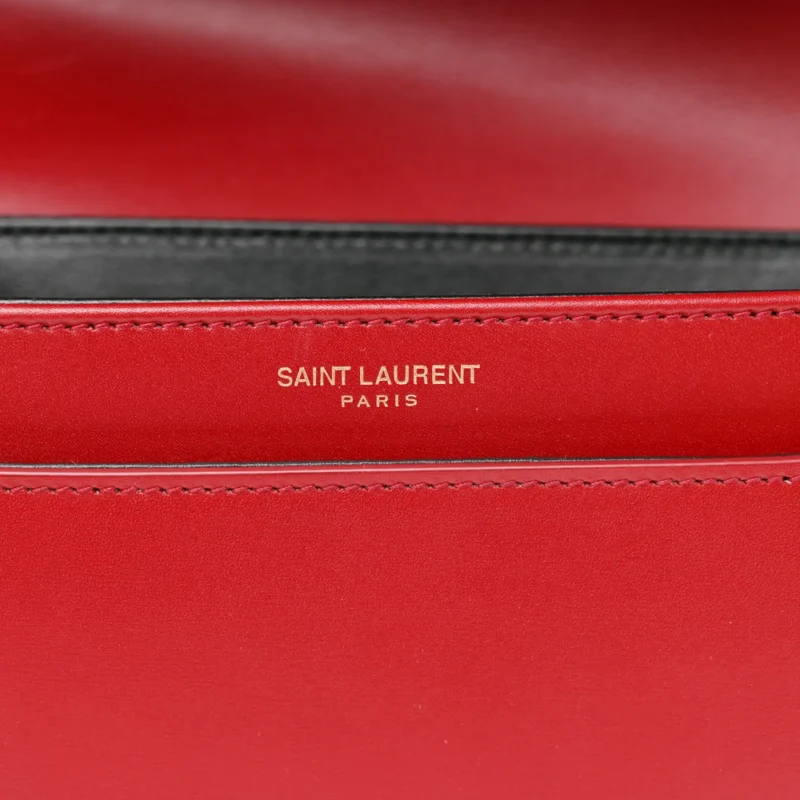SAINT LAURENT MEDIUM SOLFERINO SATCHEL ROUGE OPYUM MONOGRAM BOX CALFSKIN LEATHER BRASS HARDWARE - Image 9