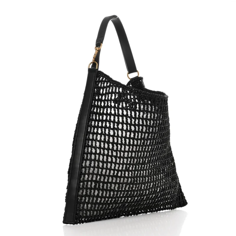 SAINT LAURENT MEDIUM OXALIS SHOULDER BAG BLACK RAFFIA & CALFSKIN LEATHER GOLD HARDWARE - Image 3