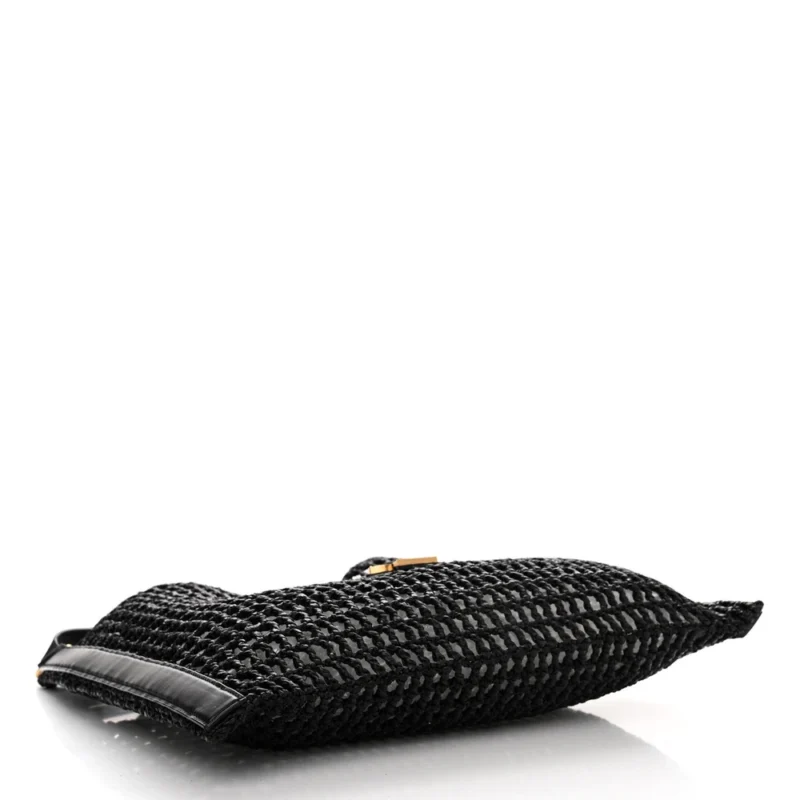 SAINT LAURENT MEDIUM OXALIS SHOULDER BAG BLACK RAFFIA & CALFSKIN LEATHER GOLD HARDWARE - Image 6