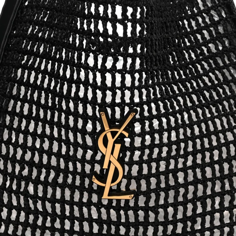 SAINT LAURENT MEDIUM OXALIS SHOULDER BAG BLACK RAFFIA & CALFSKIN LEATHER GOLD HARDWARE - Image 8