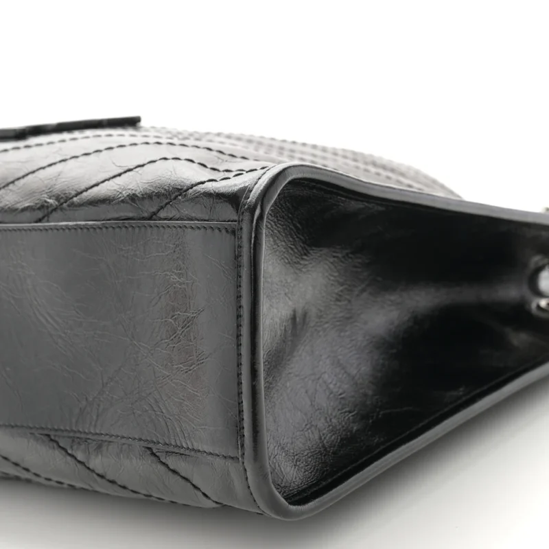SAINT LAURENT MEDIUM NIKI SHOPPER TOTE BLACK CRINKLED MONOGRAM CALFSKIN MATELASSE LEATHER SILVER HARDWARE - Image 5