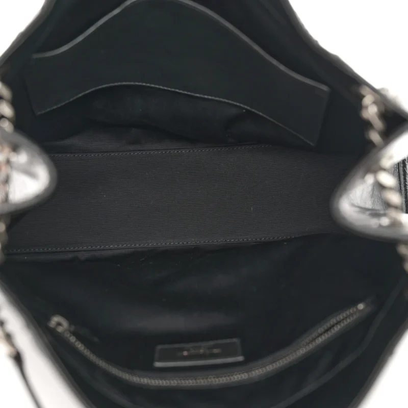 SAINT LAURENT MEDIUM NIKI SHOPPER TOTE BLACK CRINKLED MONOGRAM CALFSKIN MATELASSE LEATHER SILVER HARDWARE - Image 7