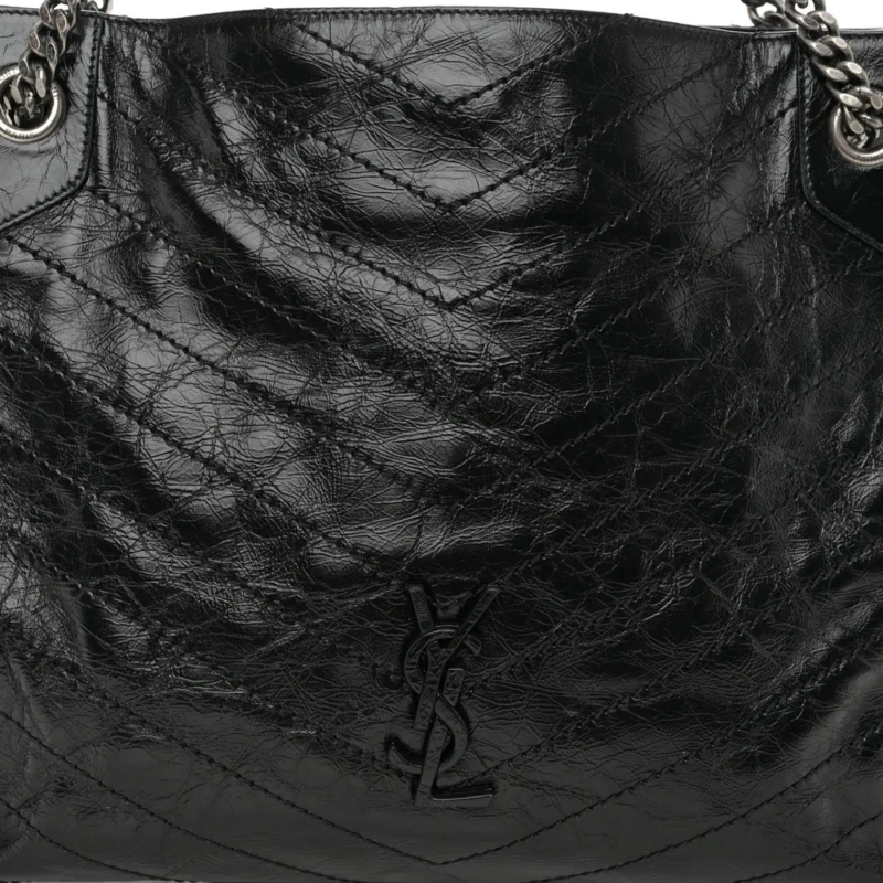 SAINT LAURENT MEDIUM NIKI SHOPPER TOTE BLACK CRINKLED MONOGRAM CALFSKIN MATELASSE LEATHER SILVER HARDWARE - Image 8