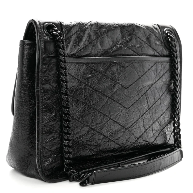 SAINT LAURENT MEDIUM NIKI CHAIN SATCHEL BLACK CRINKLED MONOGRAM CALFSKIN MATELASSE LEATHER BLACK HARDWARE - Image 3