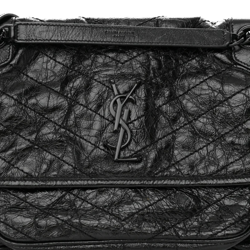 SAINT LAURENT MEDIUM NIKI CHAIN SATCHEL BLACK CRINKLED MONOGRAM CALFSKIN MATELASSE LEATHER BLACK HARDWARE - Image 8
