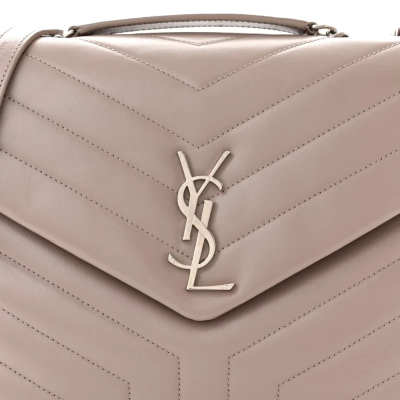 SAINT LAURENT MEDIUM LOULOU CHAIN SATCHEL MINK Y-QUILTED MONOGRAM CALFSKIN LEATHER SILVER HARDWARE - Image 8