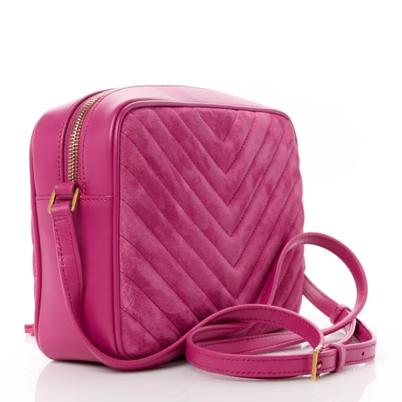 SAINT LAURENT MEDIUM LOU CAMERA BAG ROSE MONOGRAM SUEDE MATELASSE LEATHER AGED GOLD HARDWARE - Image 2