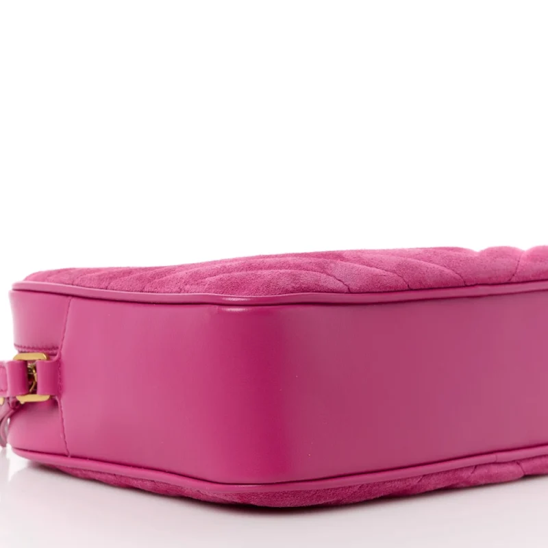 SAINT LAURENT MEDIUM LOU CAMERA BAG ROSE MONOGRAM SUEDE MATELASSE LEATHER AGED GOLD HARDWARE - Image 4