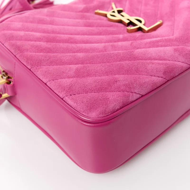 SAINT LAURENT MEDIUM LOU CAMERA BAG ROSE MONOGRAM SUEDE MATELASSE LEATHER AGED GOLD HARDWARE - Image 7