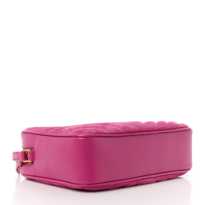 SAINT LAURENT MEDIUM LOU CAMERA BAG ROSE MONOGRAM SUEDE MATELASSE LEATHER AGED GOLD HARDWARE - Image 8
